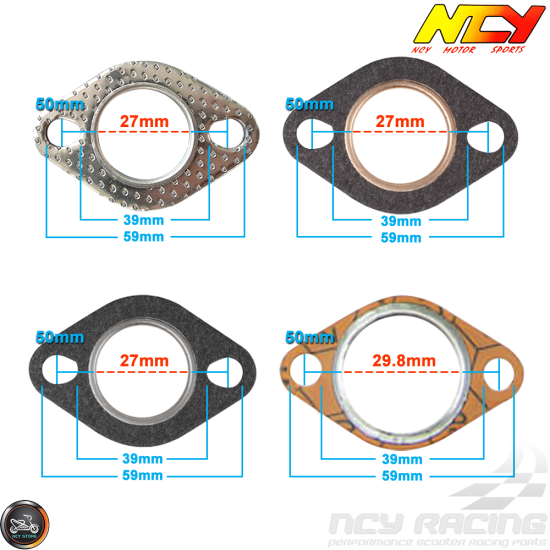 NCY Exhaust Gasket 27mm Steel & Fiber (QMB, GY6, Universal)