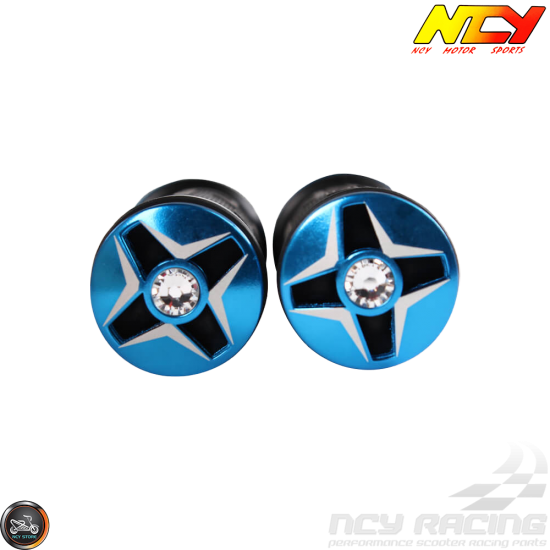 NCY Throttle Grip 7/8in Aluminum Rhinestone Turquoise Set (GY6, Ruckus, Universal)