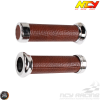 NCY Throttle Grip 7/8in Simulated Leather Brown Set (GY6, Ruckus, Universal)