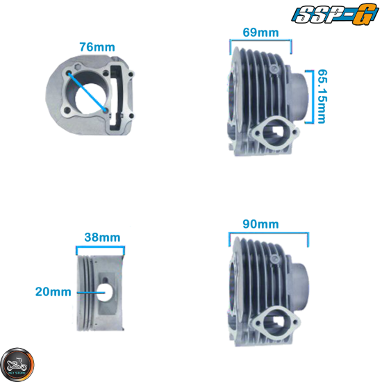 SSP-G Cylinder 63mm 180cc Big Bore Kit w/Cast Piston Fit 54mm (GY6)